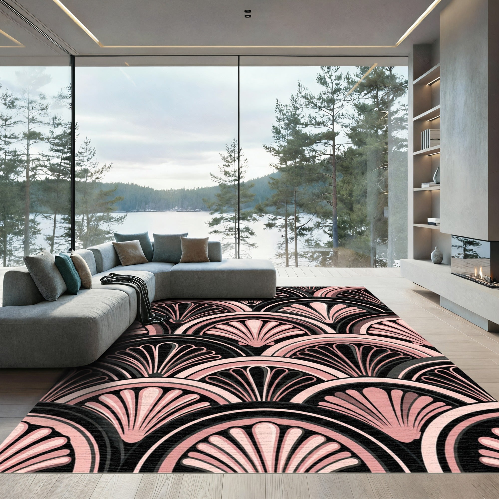 Art Deco Blush Pink Fan Shell Rug