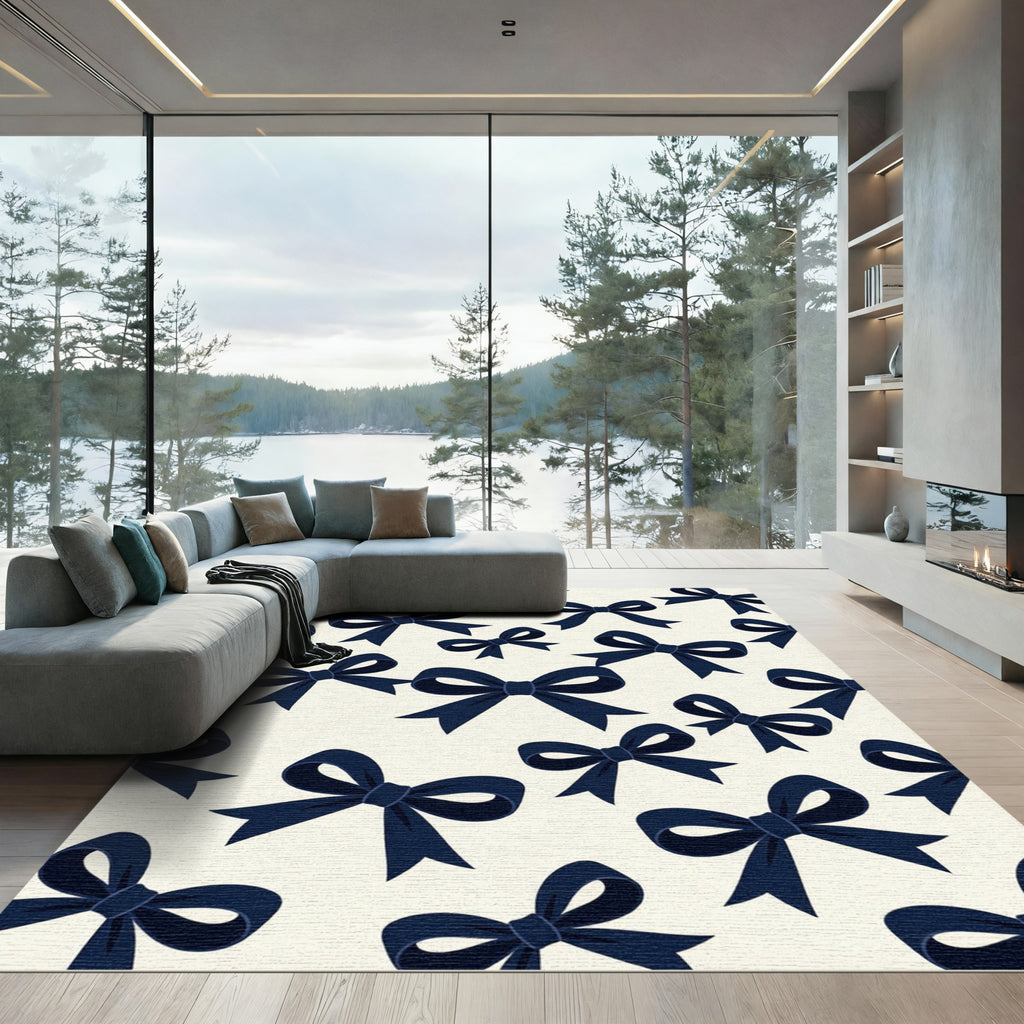 Elegant Dark Navy Bow Ribbon Composition Rug