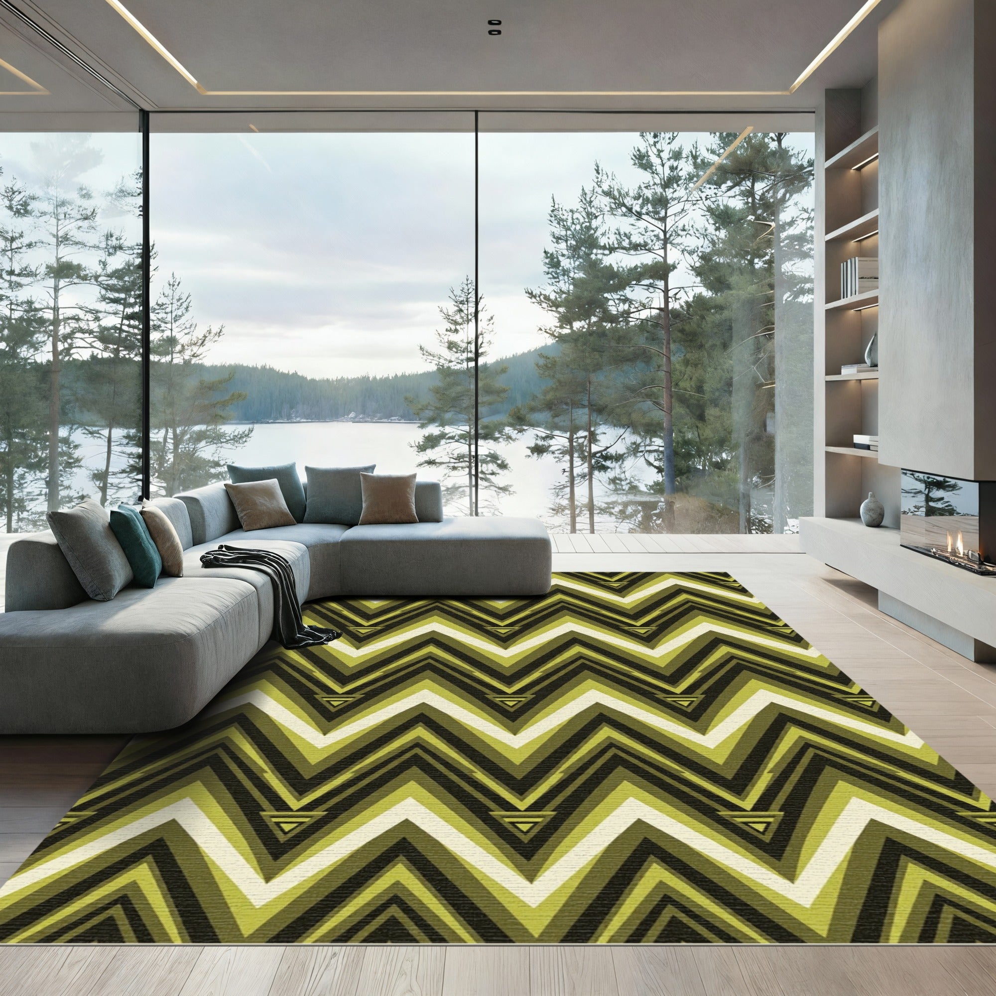 Olive Green Chevron Triangles Rug