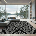 Classic Gray Black Damask Flourish Rug