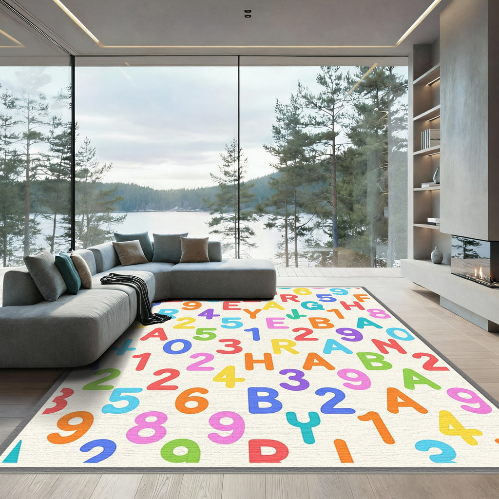 Colorful Alphabet and Number Collage Rug