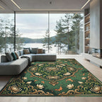 Ornate Floral Bloom Emerald Area Rug