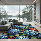 Blue Hydrangea and Coral Botanical Garden Rug