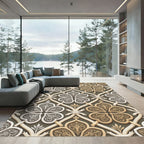 Elegant Gold and Cream Damask Lattice Rug