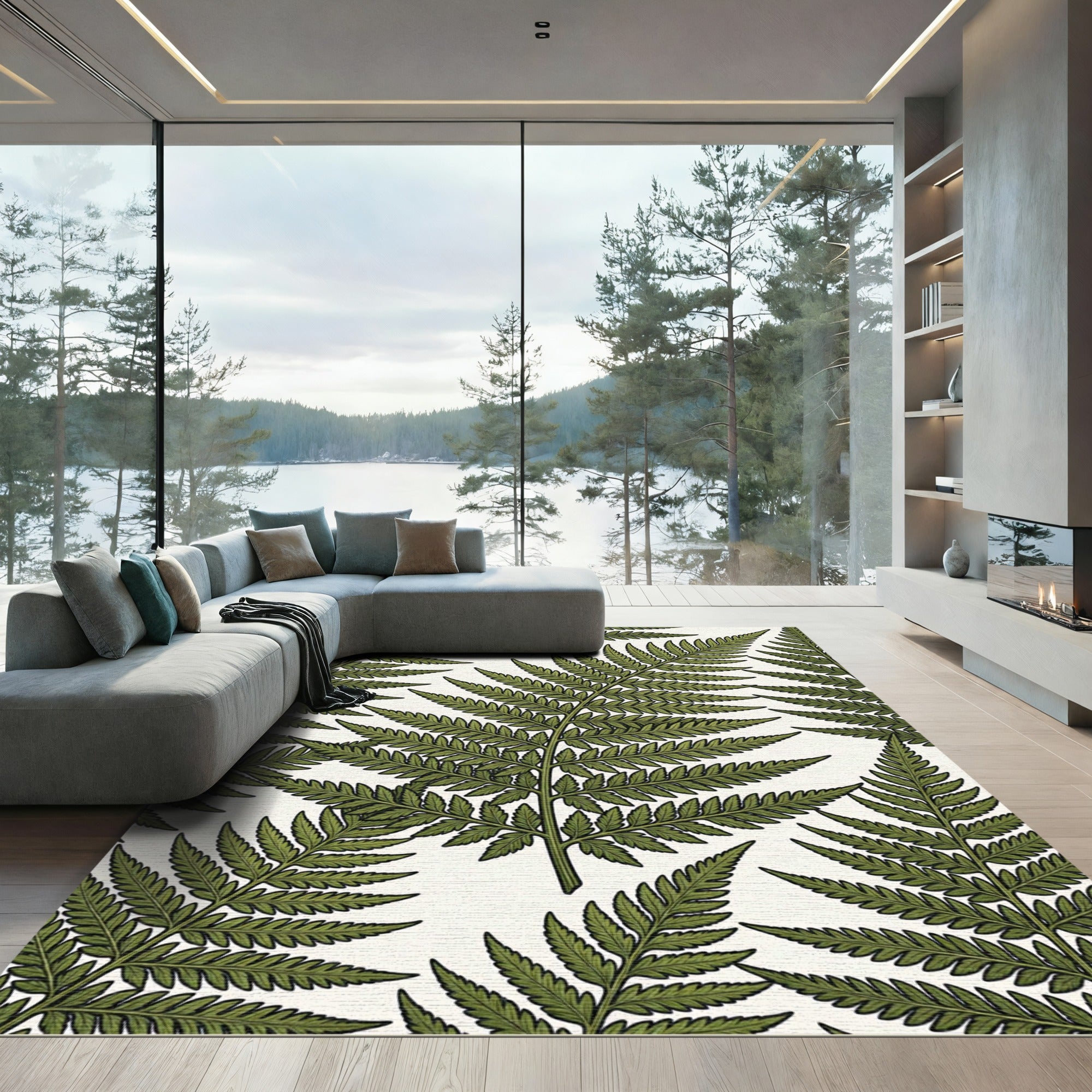 Lush Forest Fern Green Botanical Art Rug