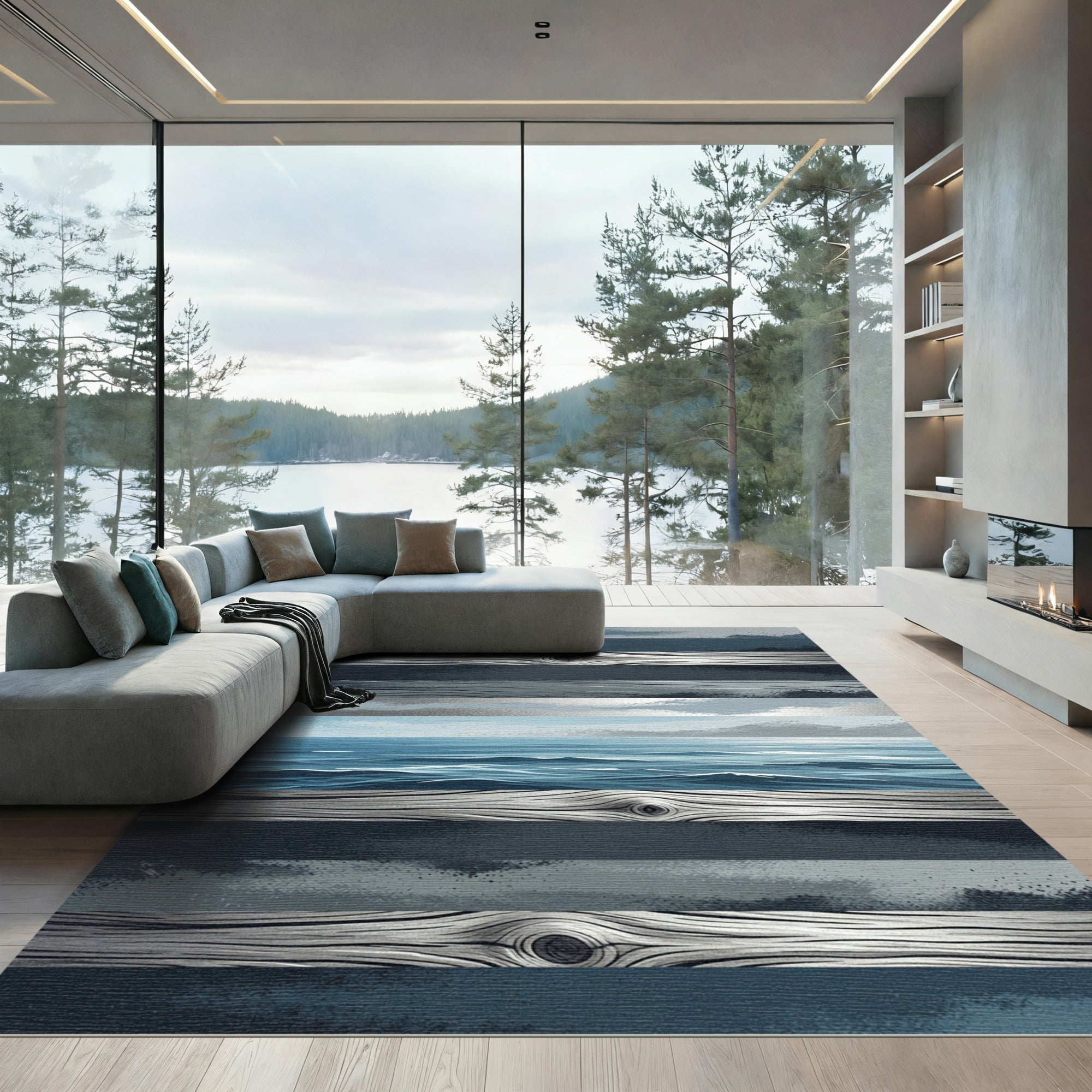 Coastal Navy Sea Ocean Timber Planks Rug