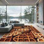 Warm Waffle Grid Golden Geometric Kitchen Rug