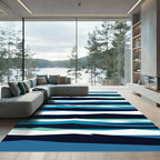 Abstract Navy and Teal Layered Wave Rug