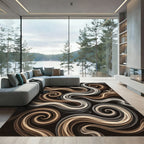 Brown White Swirling Smoke Tendrils Rug