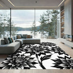 Bold Black and White Dahlia Floral Rug