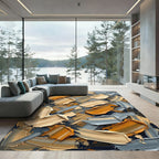 Textured Ochre and Beige Brush Strokes Rug