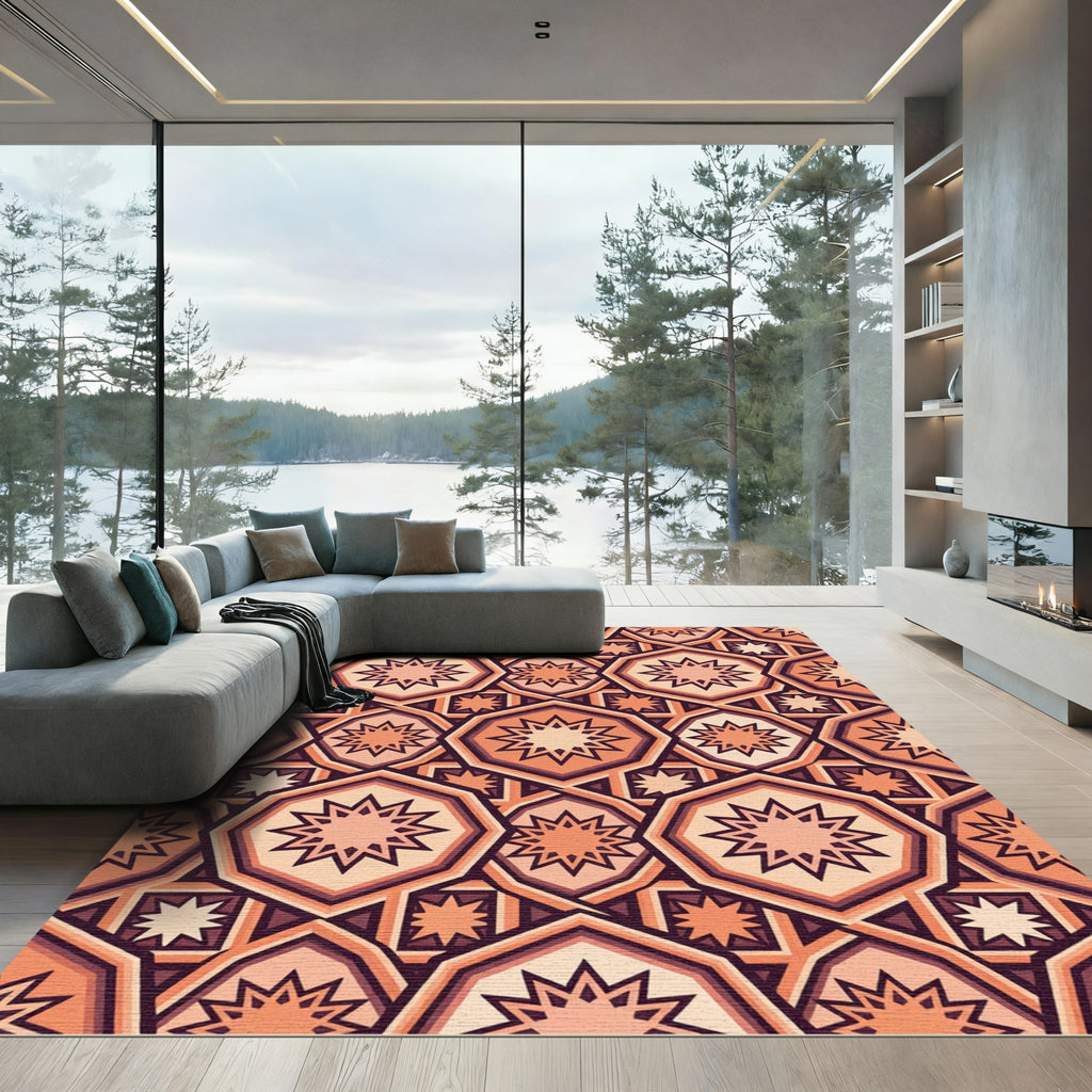 Terracotta Starburst Geometric Arabesque Rug