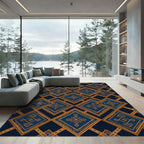 Midnight Blue Golden Geometric Diamond Rug