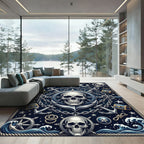 Gothic Nautical Skull Anchor Navy Rug