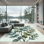 Earthy Green Eucalyptus Botanical Illustration Rug