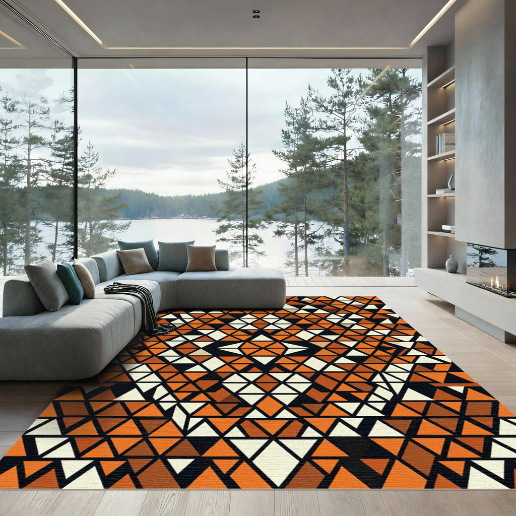 Abstract Amber Black Geometric Triangle Art Rug