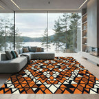 Abstract Amber Black Geometric Triangle Art Rug