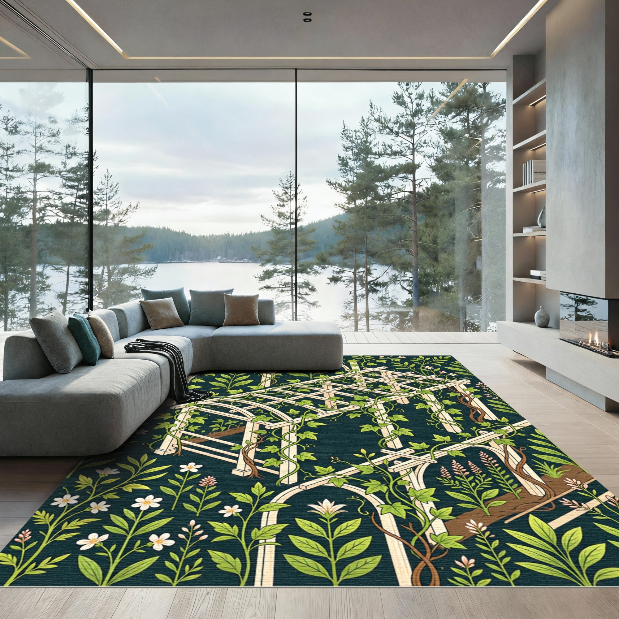 Midnight Trellis Botanical Garden Vine Rug