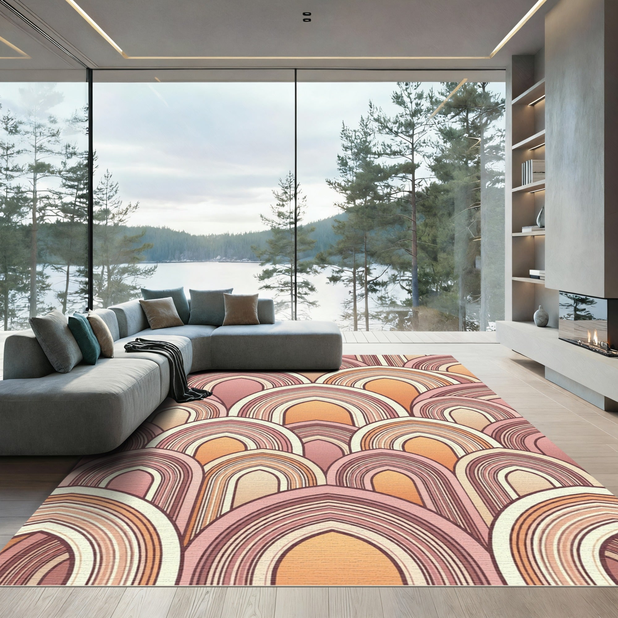 Retro Sunset Arch Layered Art Deco Rug