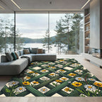 Lush Green Lattice with Daisy Wildflowers Rug