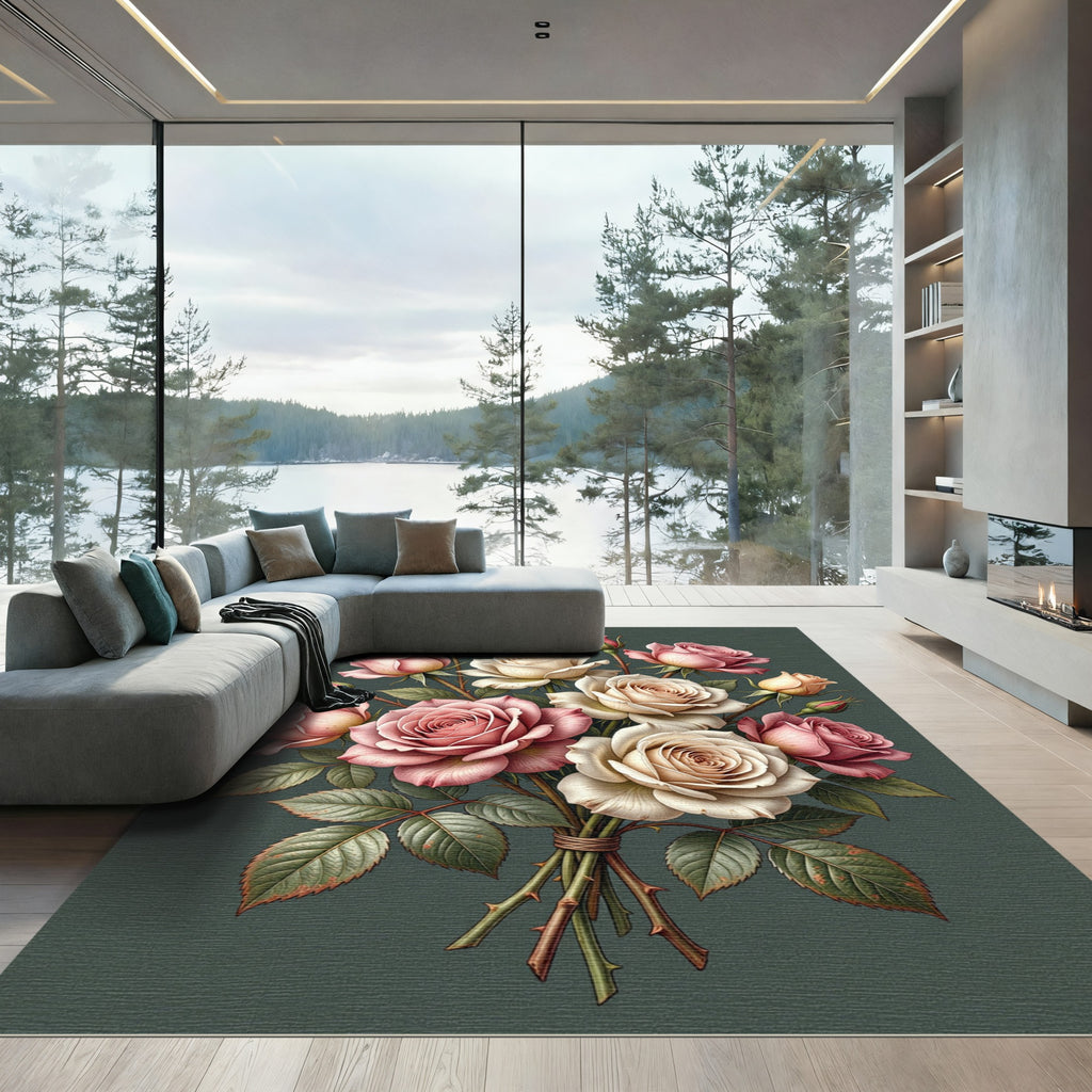 Elegant Blush and Cream Rose Bouquet Rug