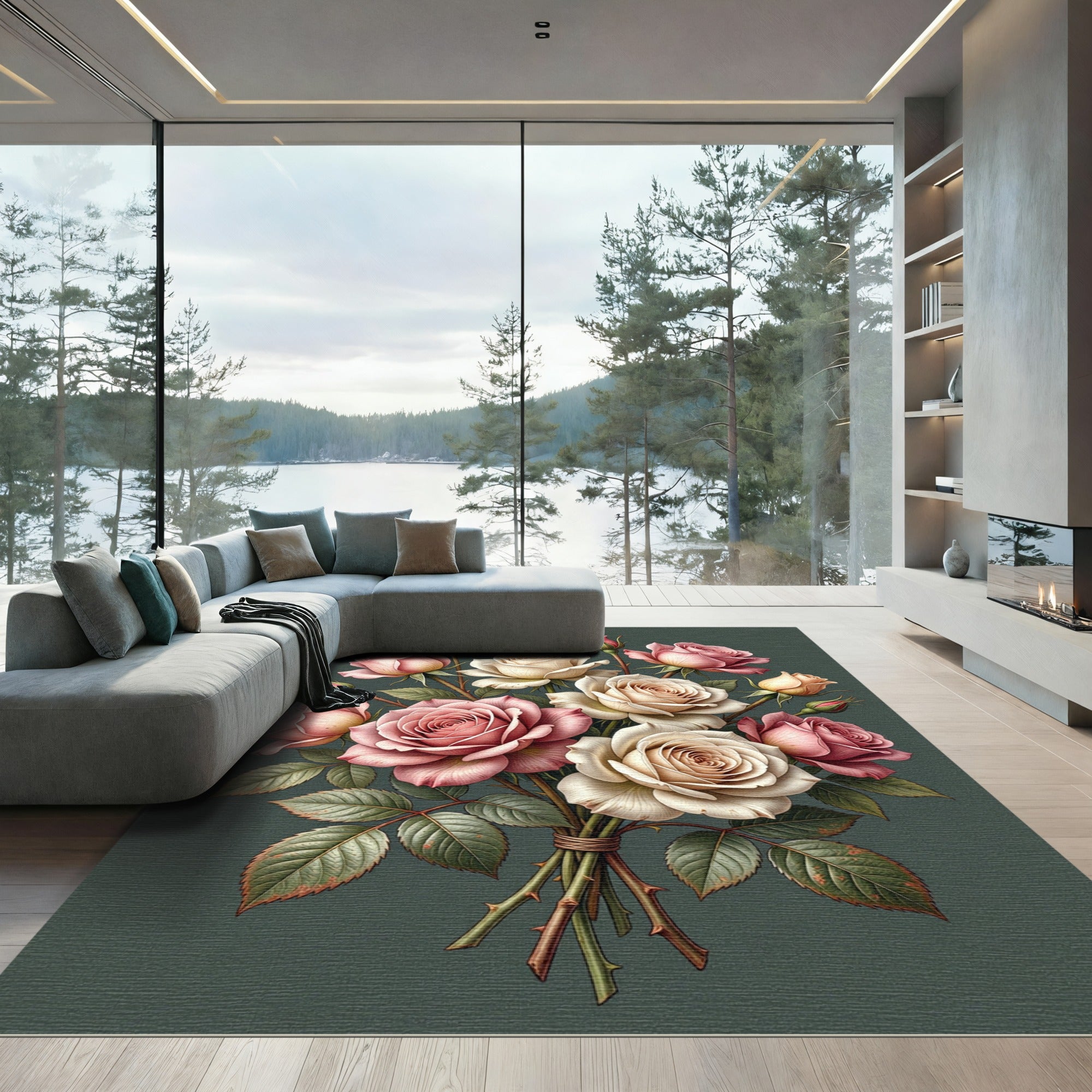 Elegant Blush and Cream Rose Bouquet Rug