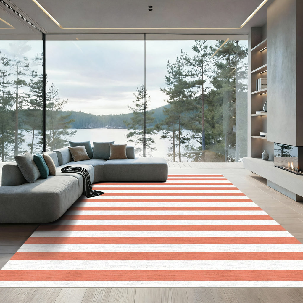 Coral White Stripe Rug