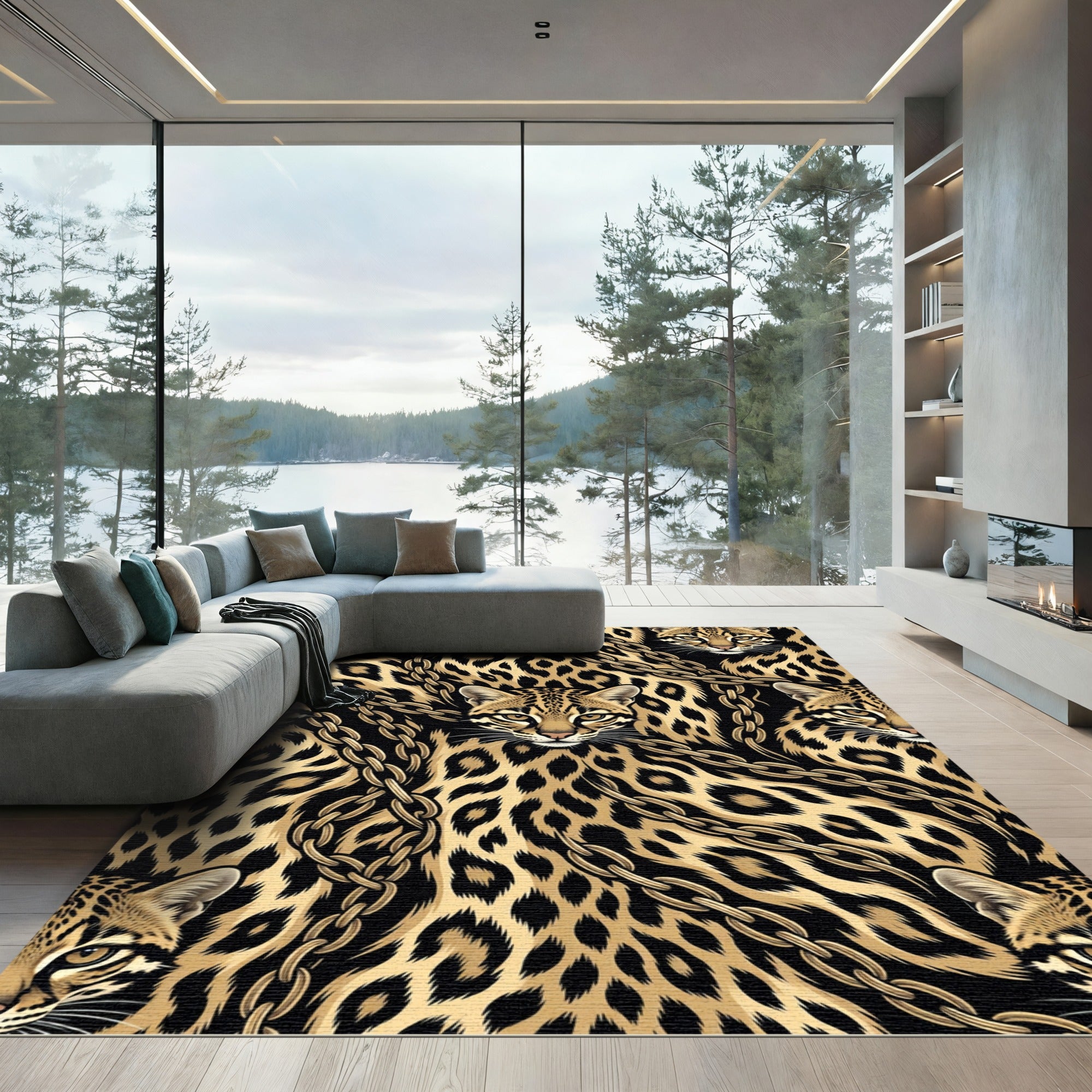 Gold Ocelot Chain Print Rug