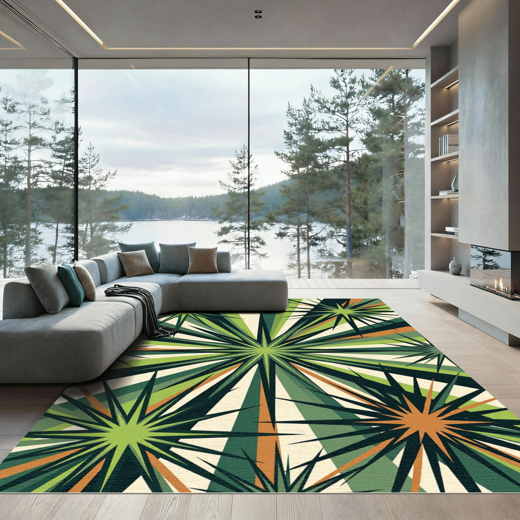 Green Sunburst Starburst Rays Rug