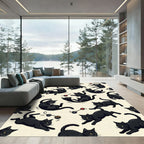 Playful Black Cat Cream Illustration Rug