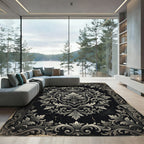 Ornate Black Scrollwork Crown Rug