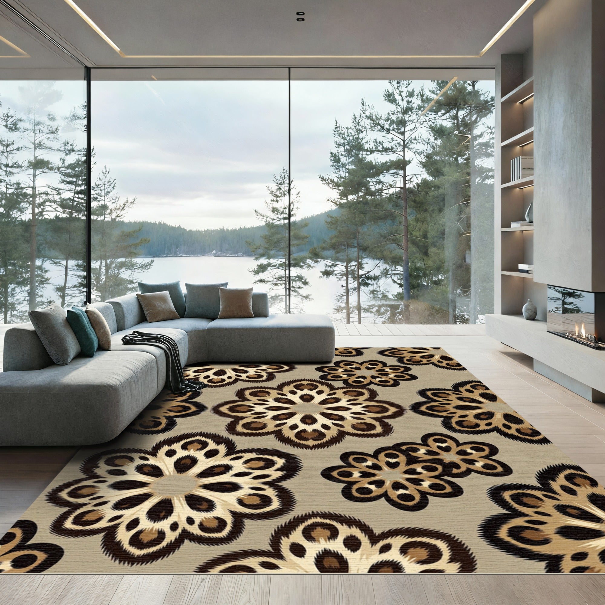 Leopard Bloom Floral Medallion Rug