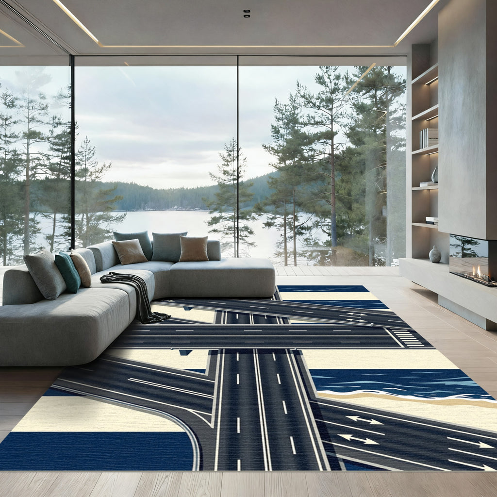 Modern Highway Junction Abstract Geometric Rug