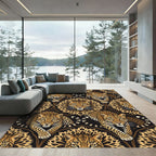 Majestic Golden Leopard Head Black Tapestry Rug