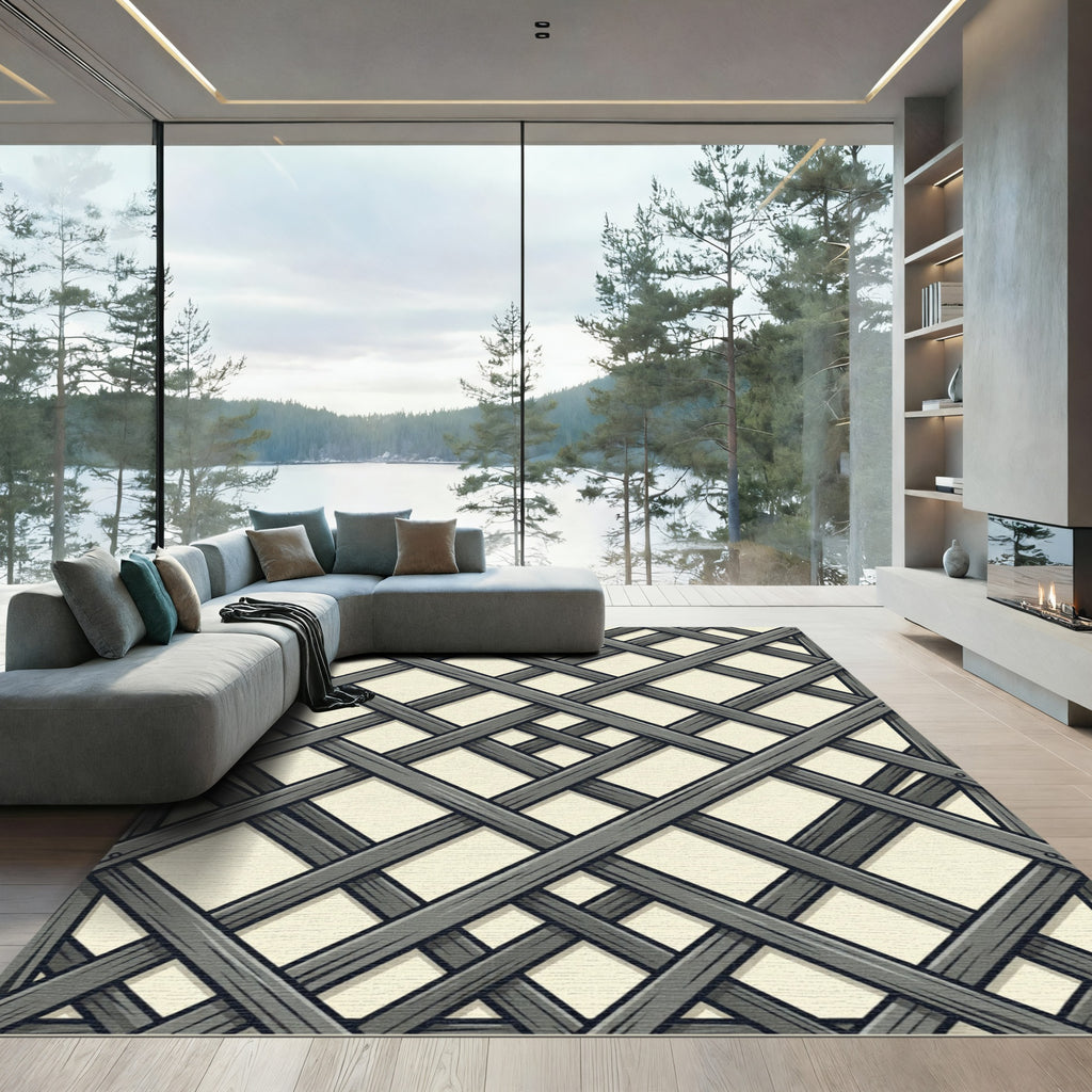 Rustic Gray Wood Lattice Diagonal Rug