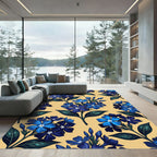 Deep Blue Periwinkle Floral Golden Backdrop Rug