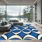 Geometric Mid-Century Blue Cream Wave Rug