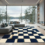Modern Navy and White Geometric Grid Rug