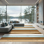 Rustic Brown White Blue Wood Grain Rug