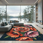 Vibrant Poppy Flower Botanical Garden Rug