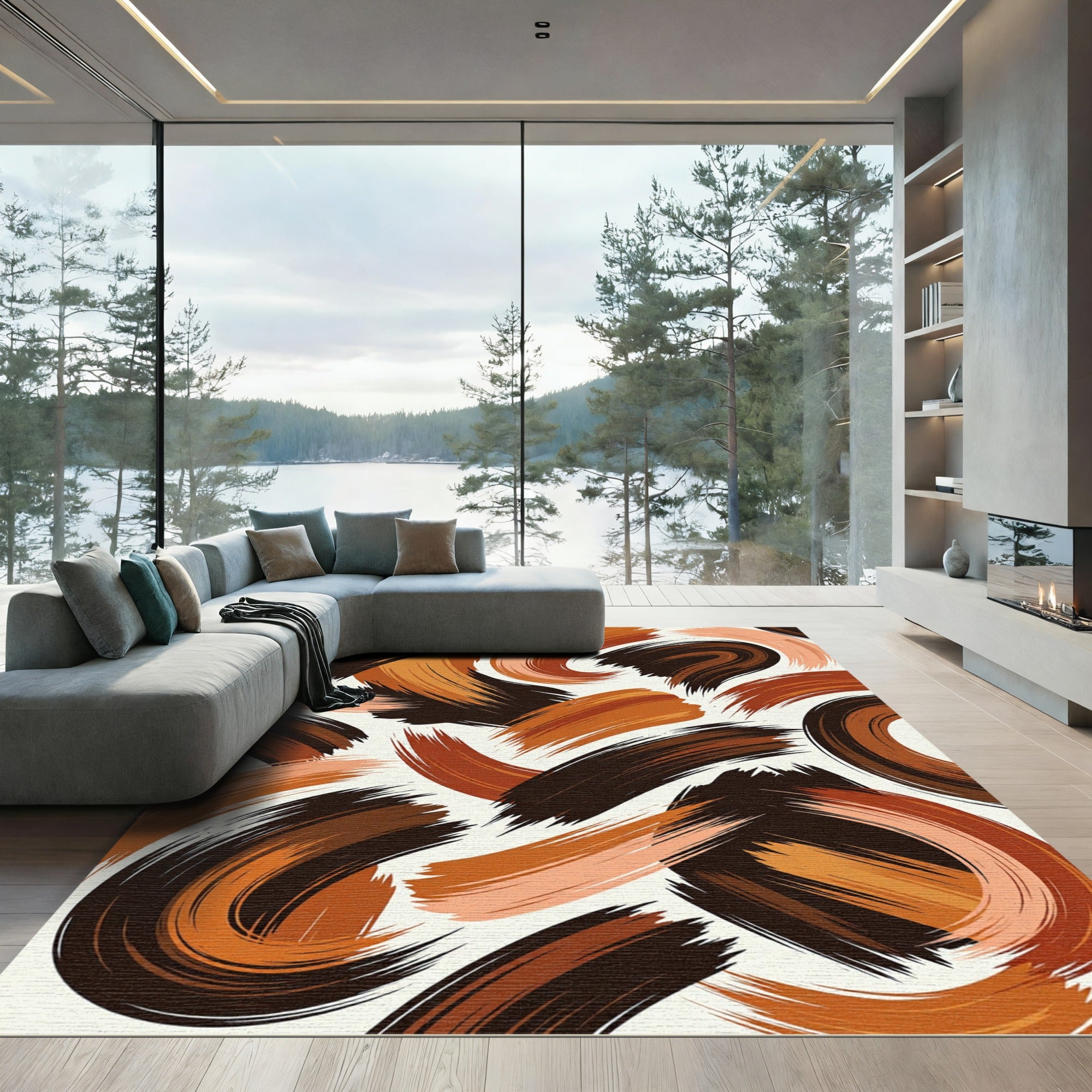 Abstract Earthy Tone Swirl Rug