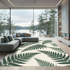 Deep Forest Green Fern Frond Pattern Rug