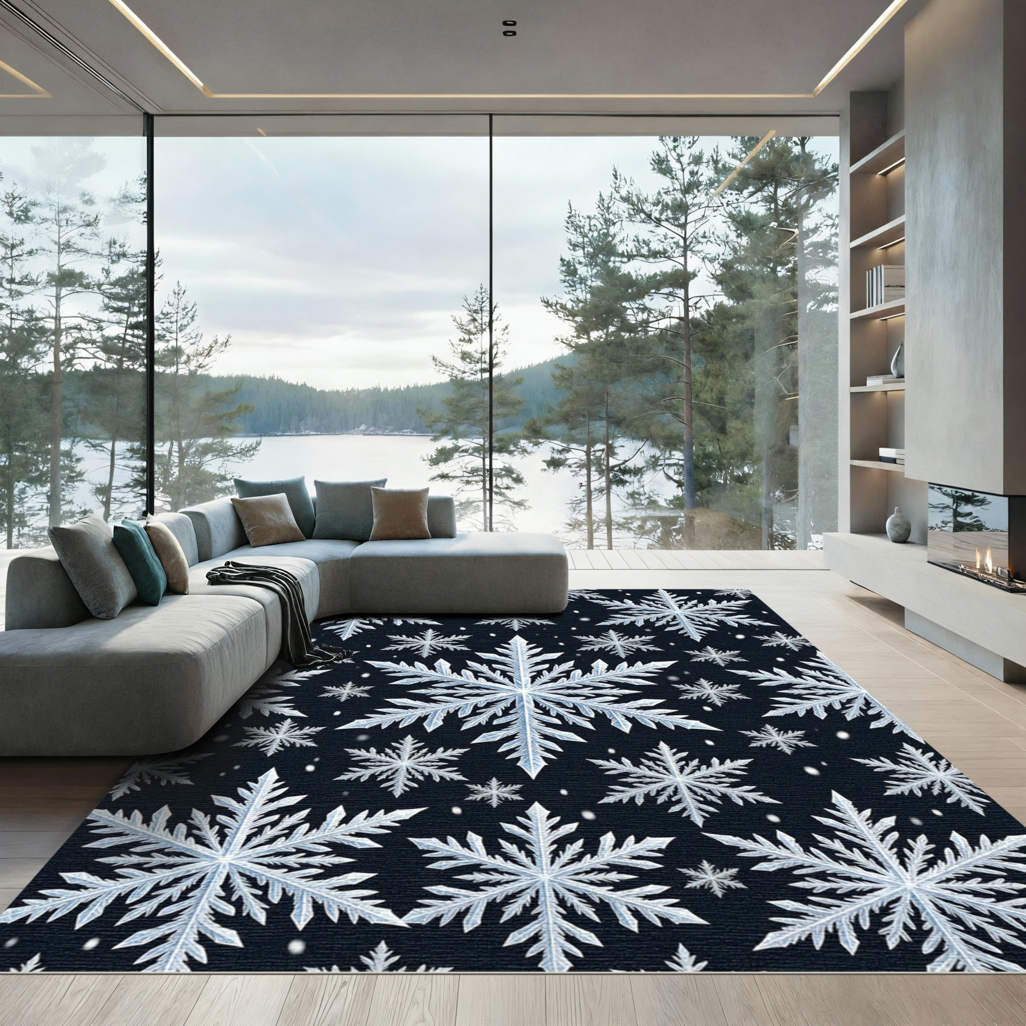 Winter Snowflake Pattern Ice Crystal Rug