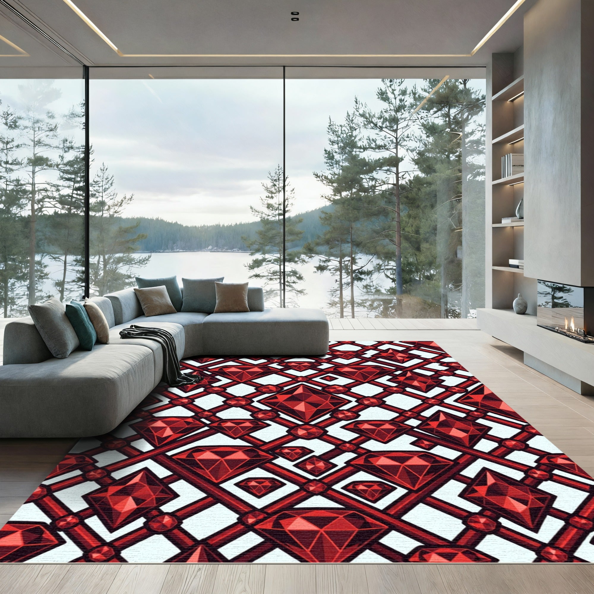 Crimson Gem Lattice Rug