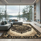 Elegant Black and Gold Acanthus Medallion Rug