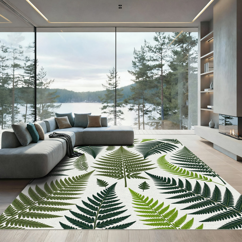 Green Fern Leaf Arrangement Rug