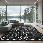 Ornate Black Classical Medallion Wreath Rug