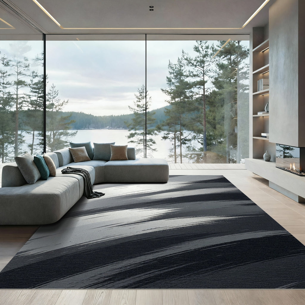 Bold Gray Brushstroke Abstract Rug