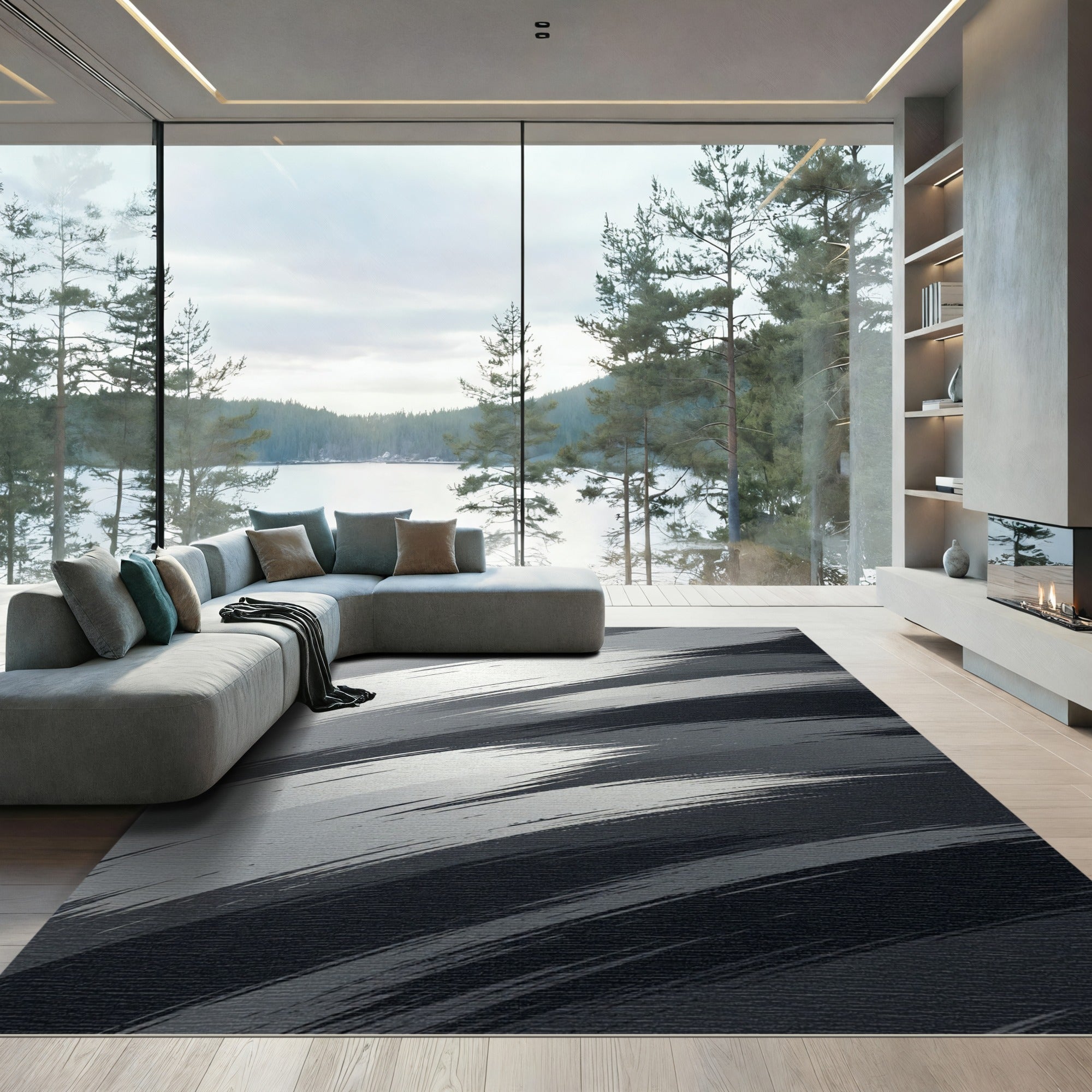 Bold Gray Brushstroke Abstract Rug