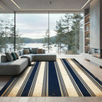 Vintage Navy and Cream Pinstriped Rug